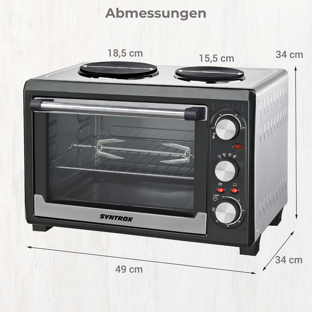 Syntrox Germany 26 Liter Mini Stand Backofen mit Umluft und Drehspiess kleinküche Minieküche mit 2 K