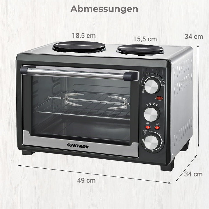 Syntrox Germany 26 Liter Mini Stand Backofen mit Umluft und Drehspiess kleinküche Minieküche mit 2 K