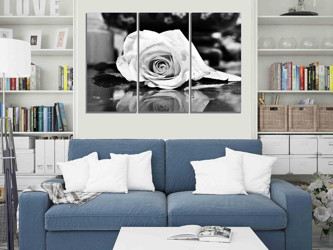 Kunstdruck auf Leinwand, Motiv: Rose, 50 x 25 cm, Schwarz / Weiss 50 x 25cm (20 x 10 inches) X 3, 50