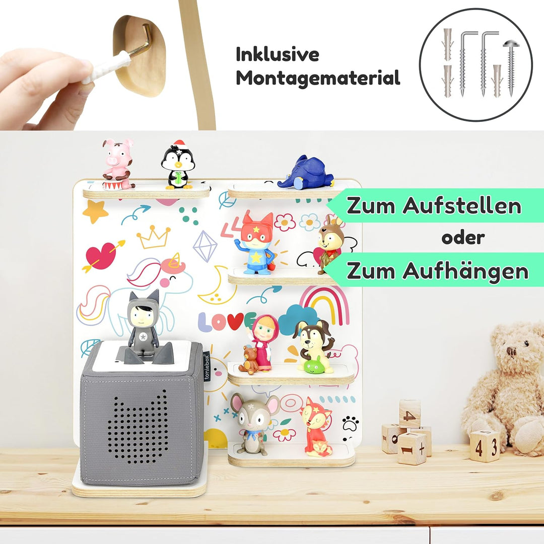 stadtecken Holzregal für Musikbox – Passend für Toniebox & ca. 40 Tonies | Perfekte Aufbewahrung für