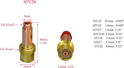 RIVERWELD WIG Gaslinse Zurück Cap Lange Gasdüsen Verschiedene Grösse Kit Passen DB SR WP17 18 26 WIG