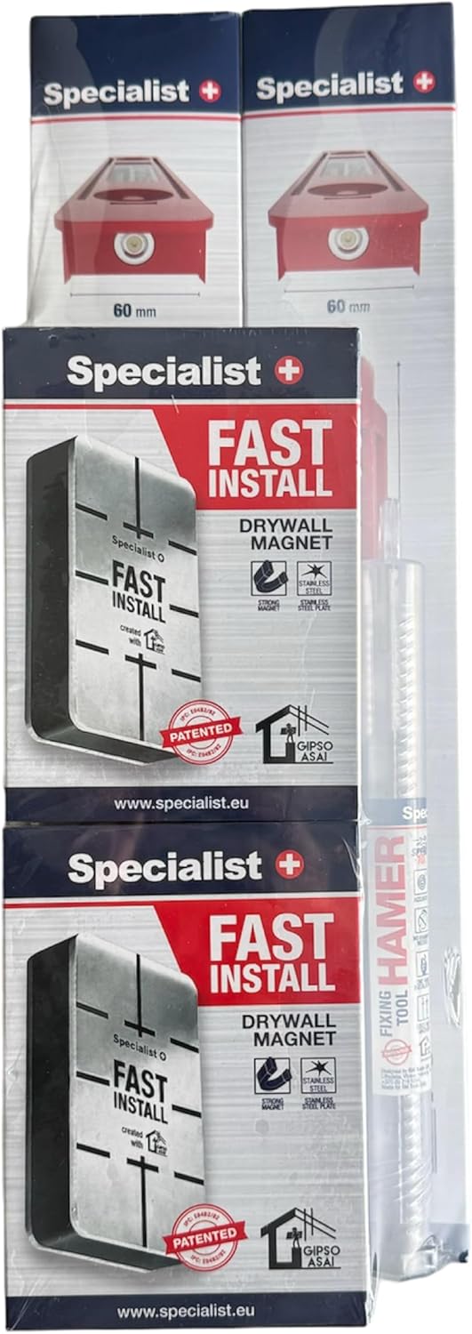 Specialist+ Trockenbau-Rahmen-Werkzeugset I x2 SPACER, 2 Stück FAST INSTALL-Gipsmagnet und x1 HAMER