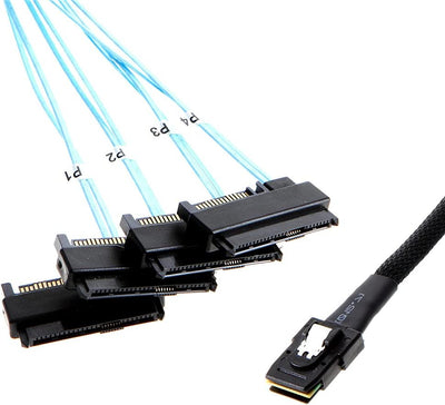 NFHK Internal 36 Pin Mini SAS SFF-8087 Host to 4 SFF-8482 Target SAS Hard Disk and SATA Power Cable