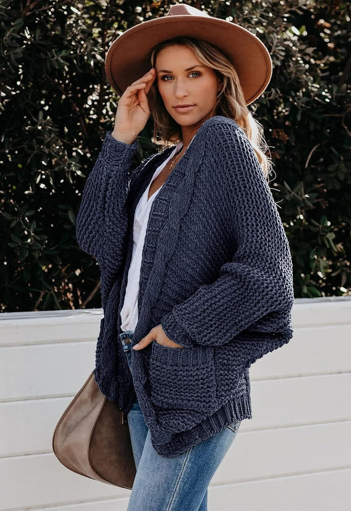 JayscreateEU Strickjacke Damen Cardigan Lange Open Front Sweater mit Tasche Grobstrickjacke Langarm