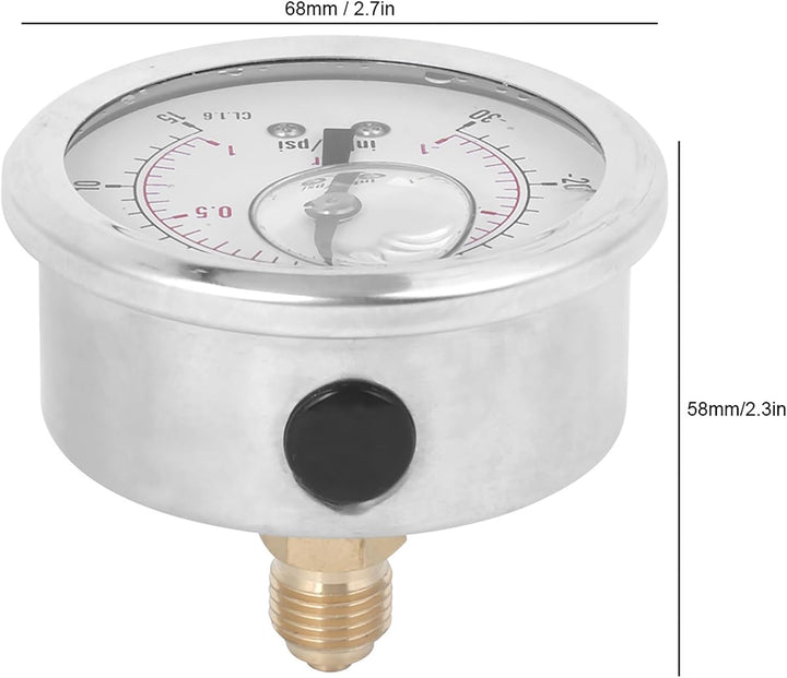 Dual Scale Manometer 1/4 BSP Back Mount Manometer Radialölgefülltes Vakuum Druckmessgerät