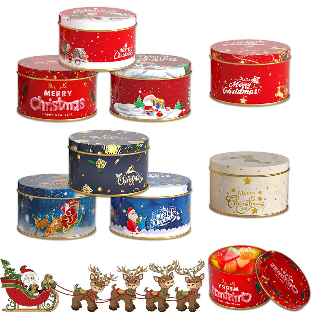 8 Stück Mini Weihnachtskeksdosen, Weihnachten Blechdose mit Deckel, Geschenkverpackung Weihnachten,