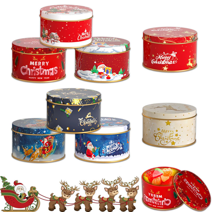 8 Stück Mini Weihnachtskeksdosen, Weihnachten Blechdose mit Deckel, Geschenkverpackung Weihnachten,