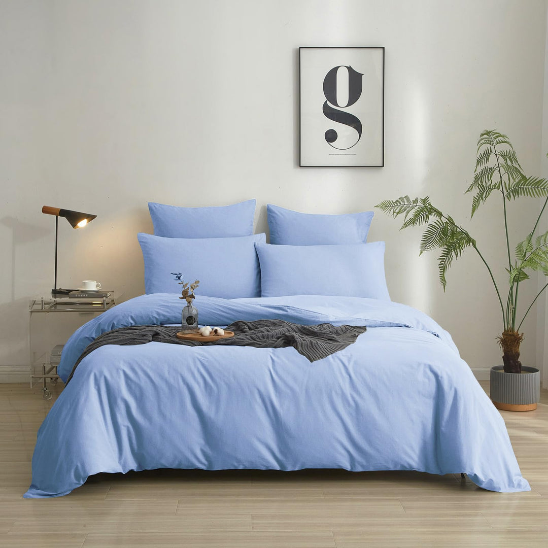 Luowei Bettwäsche 135x200 2tlg Blau Hellblau Himmelblau Einfarbig Uni 1 Bettbezug und 1 80x80 Kissen