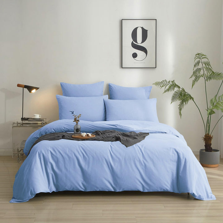 Luowei Bettwäsche 135x200 2tlg Blau Hellblau Himmelblau Einfarbig Uni 1 Bettbezug und 1 80x80 Kissen