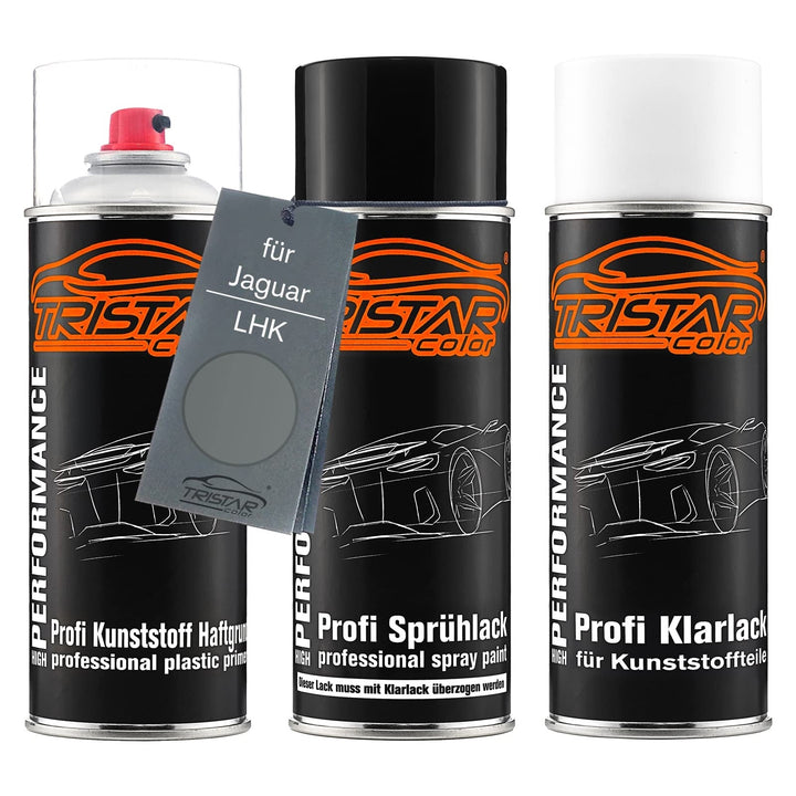 TRISTARcolor Autolack Spray Kunststoff für Jaguar LHK Quartz Grey Metallic | Sprühdosen-Set für Stos