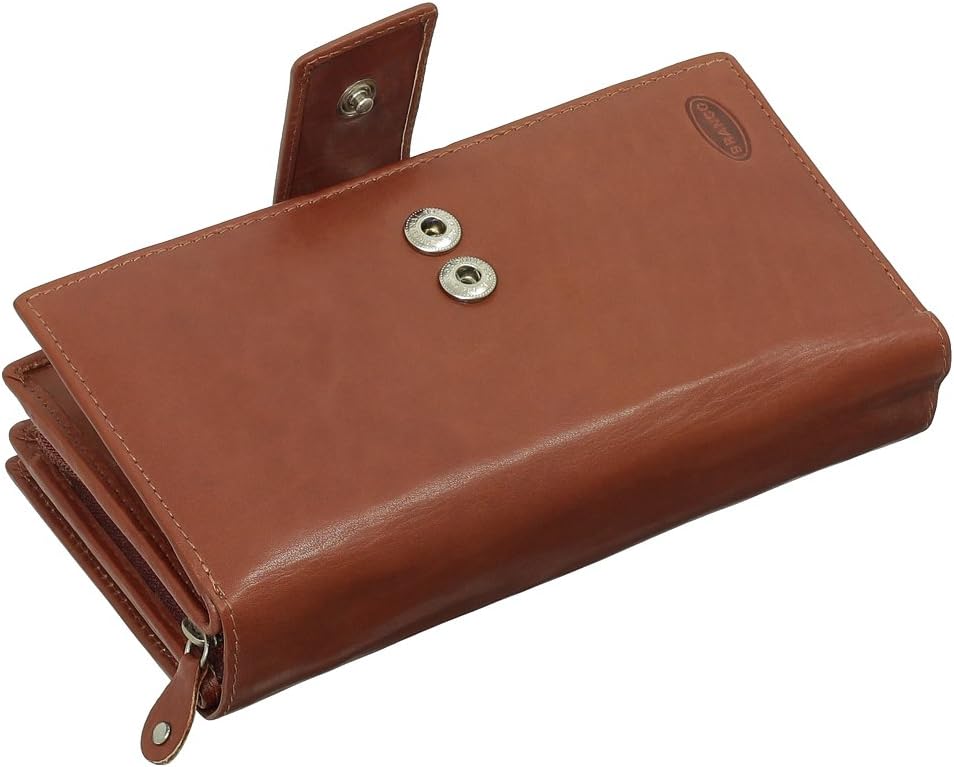 Luxus Leder Damen Geldbörse Portemonnaie Geldbeutel XXXL mit Reissverschluss 18,5 cm Farbe Braun, Br