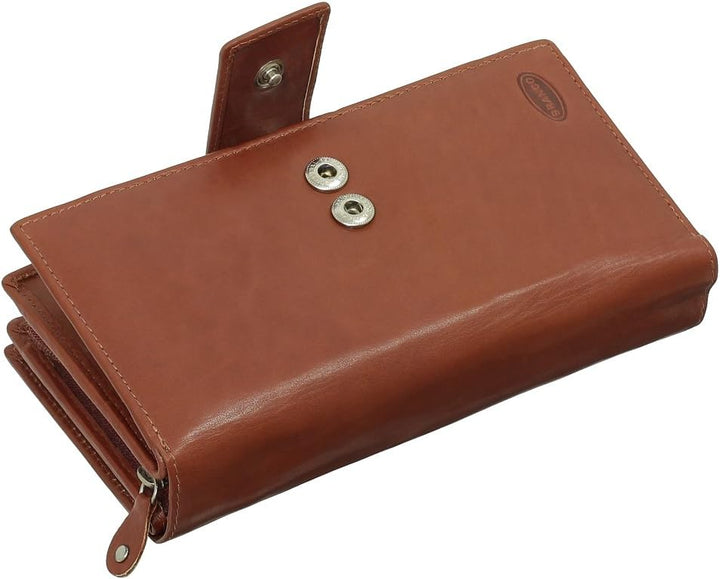 Luxus Leder Damen Geldbörse Portemonnaie Geldbeutel XXXL mit Reissverschluss 18,5 cm Farbe Braun, Br