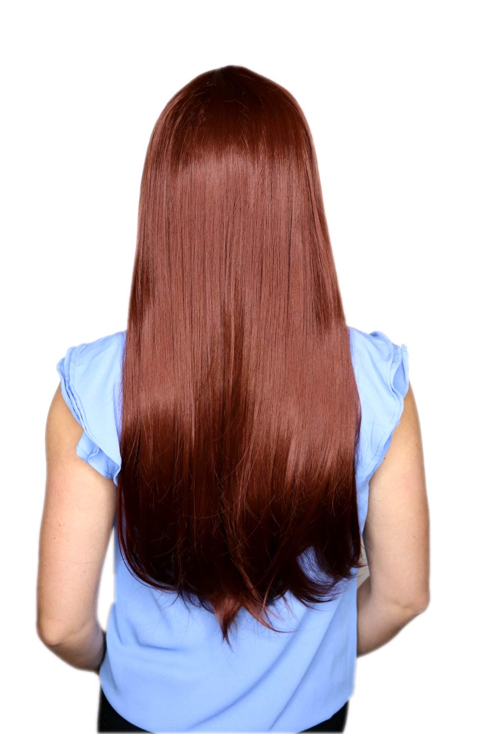 Prettyland Damen lange-haar Lang-Perücke mit Pony Glatte in Kastanienbraun Rot-Braun C759, braun