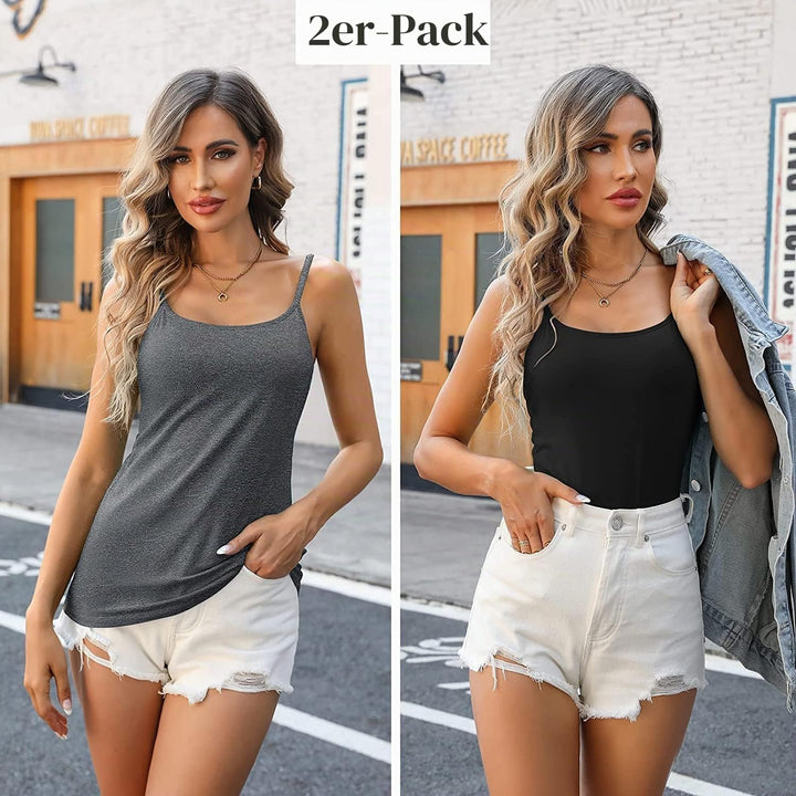 Attraco 2er Pack Damen Baumwolle Tank Top mit Regal BH Unterhemd Verstellbarer breiter Riemen Camiso