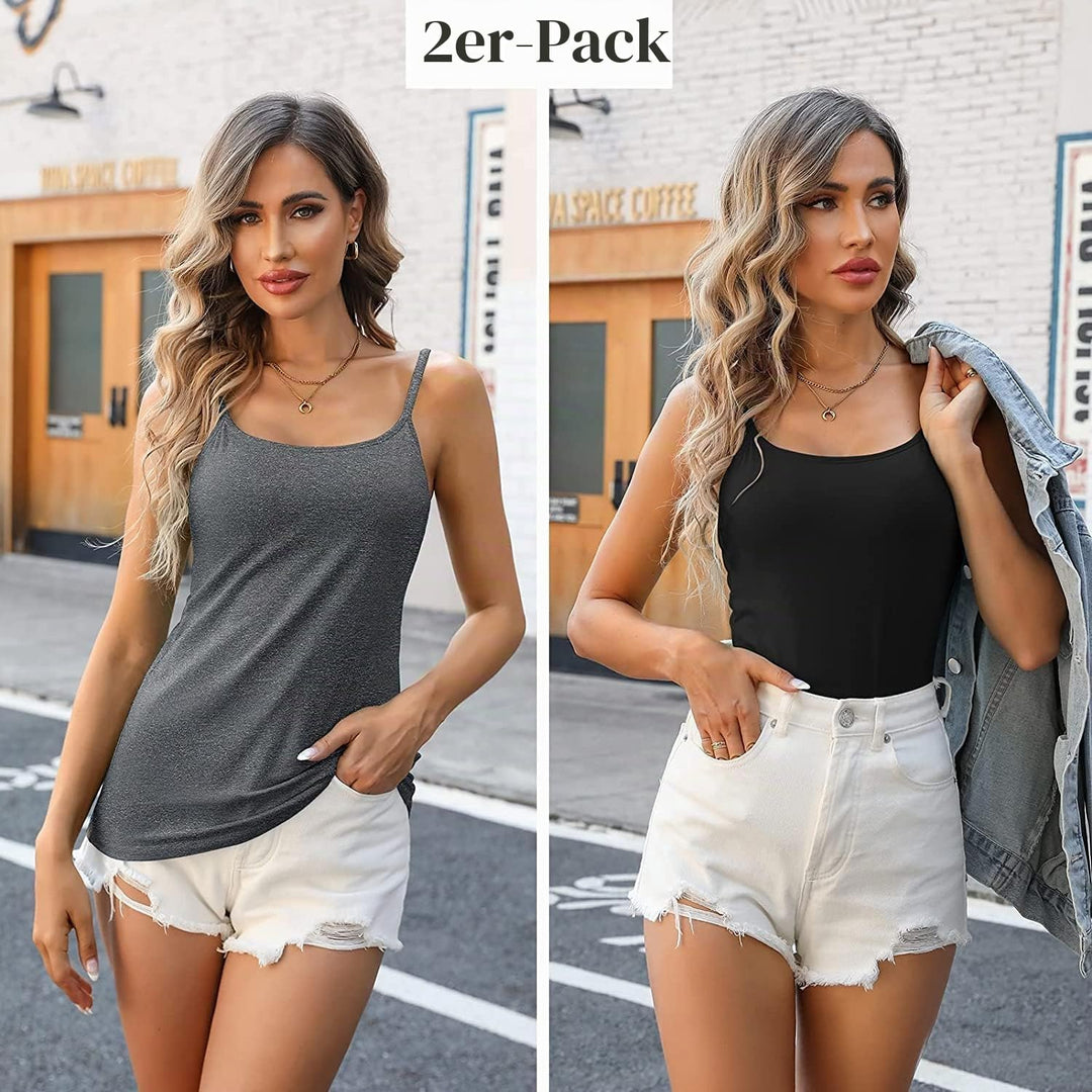 Attraco 2er Pack Damen Baumwolle Tank Top mit Regal BH Unterhemd Verstellbarer breiter Riemen Camiso