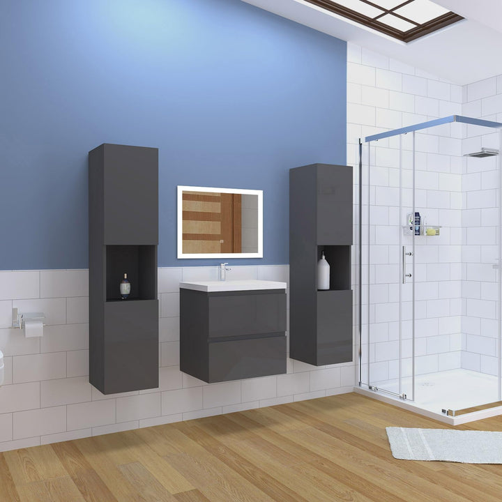 Aica Sanitär Waschtisch mit Unterschrank 60cm Alast Badmöbel Set Hochglanz Anthrazit Waschbecken Dic