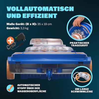 Monzana® Poolroboter Poolboy600 Kabellos Vollautomatisch 80 Min Akku 5200mAh Li-Ion 80m² Pool Bodens