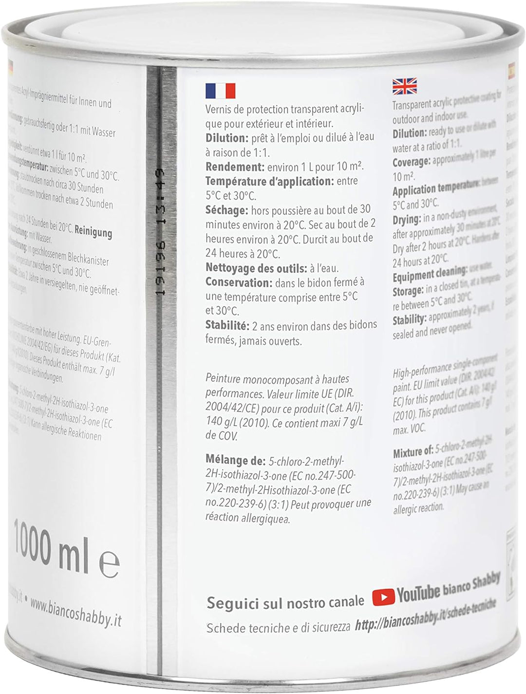 bianco Shabby Hintergrund/Finish transparent matt für Chalk Paint (1 Litre)