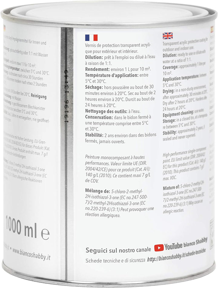 bianco Shabby Hintergrund/Finish transparent matt für Chalk Paint (1 Litre)
