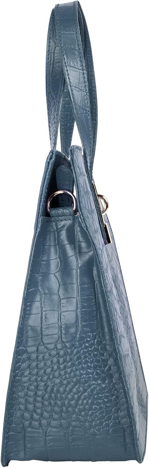 Cluty Handtasche Echt Leder Damen | Made in Italy, Smartphonefach, Kroko-Design, elegante Umhängetas