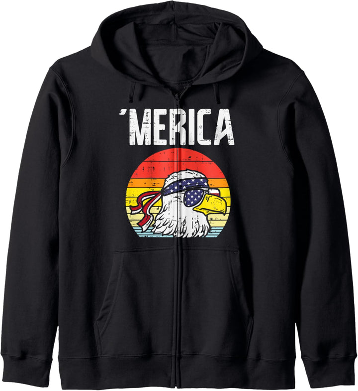 Merica Retro Eagle Bandana American Flag 4th Of July Fourth Kapuzenjacke