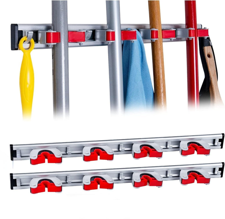 Generisch 2 Stück Besenhalter Wand Aluminium – 4 Halter & 5 Haken – grosser Gerätehalter rostfrei &