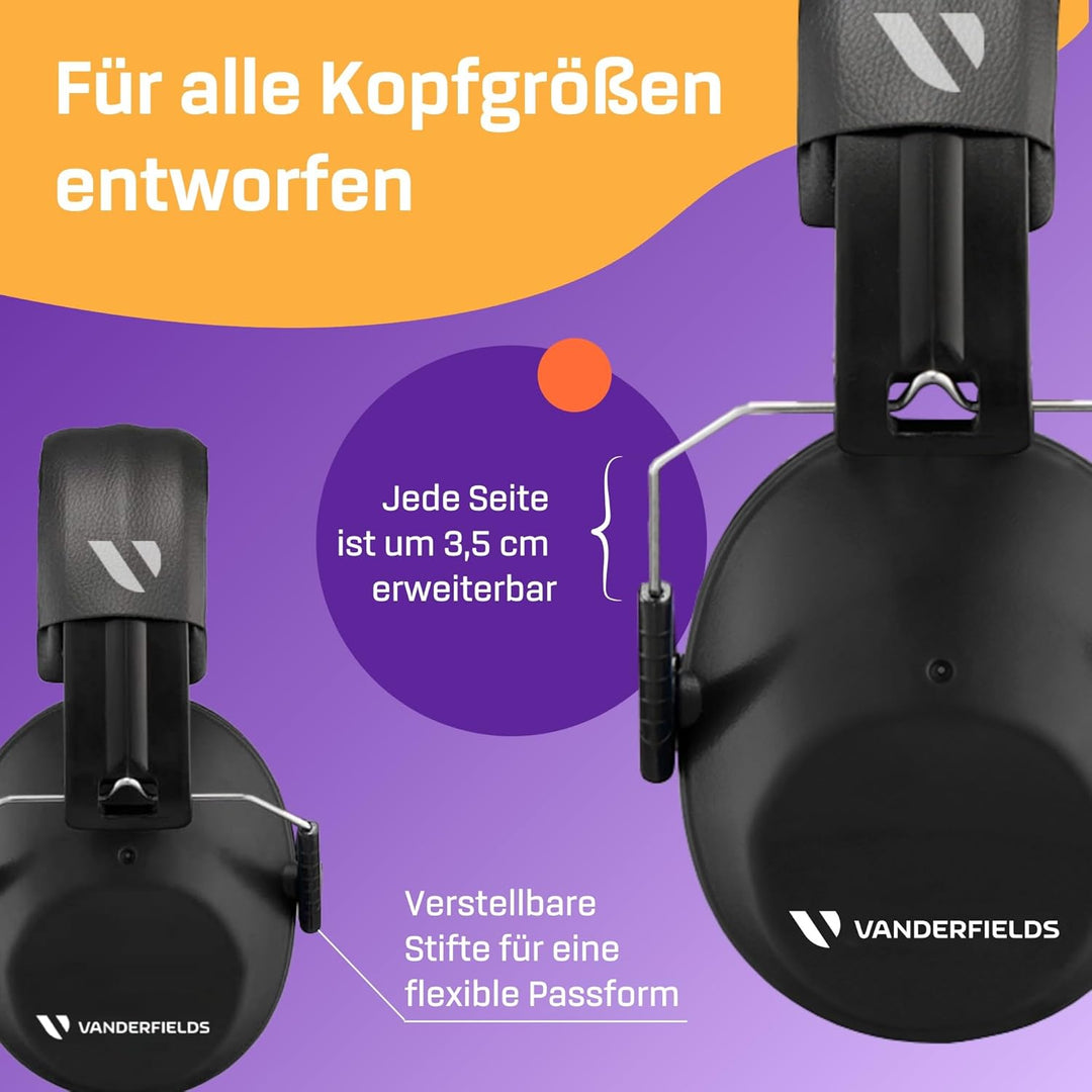 Vanderfields Gehörschutz für Erwachsene - SNR 26dB - 2er-Pack - Baustellen Kopfhörer - Kopfhörer Sch