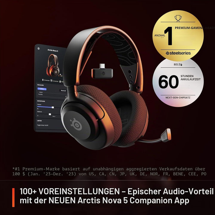 SteelSeries Arctis Nova 5 Wireless Multi-System Gaming Headset — Neodym-Magnettreiber — 100+ Audio-V