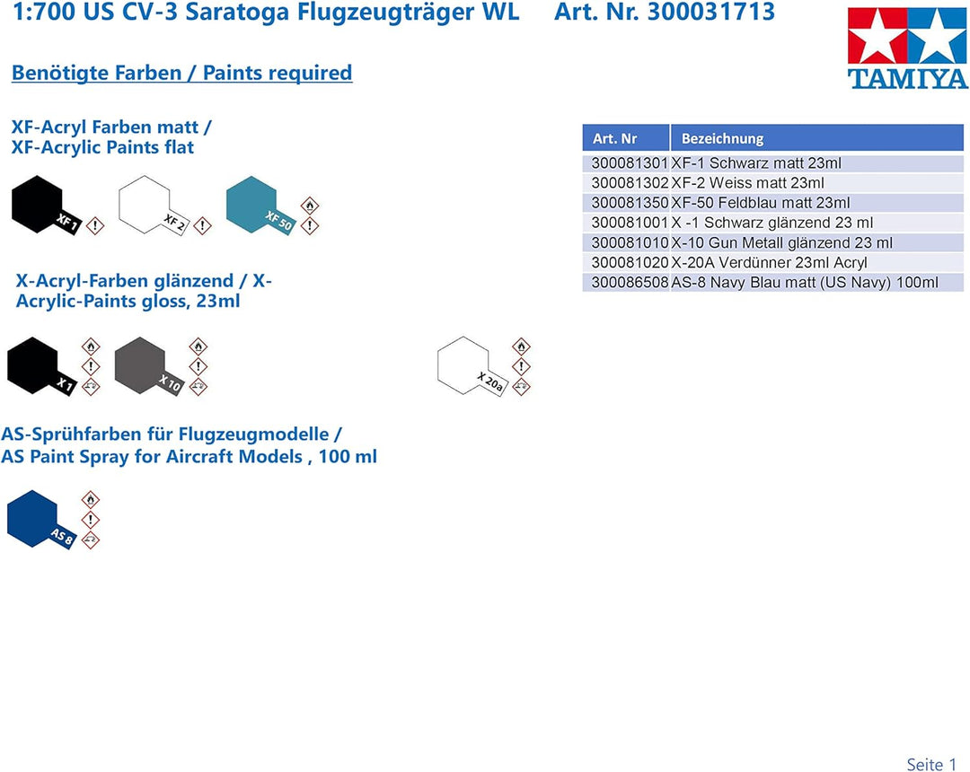 Tamiya 300031713 - 1:700 CV-3 Saratoga Flugzeugträger