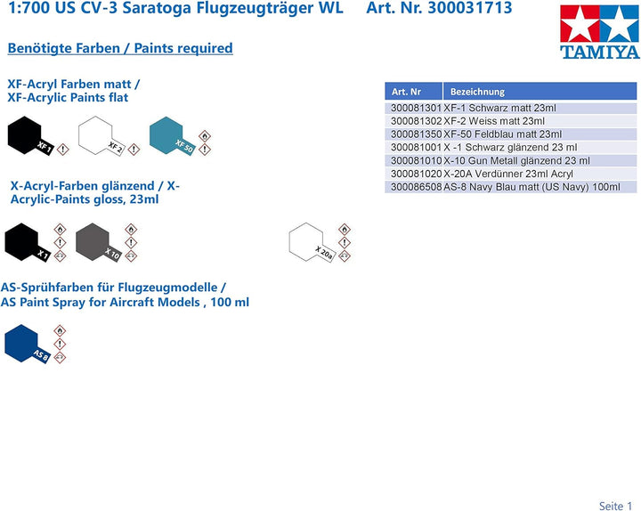 Tamiya 300031713 - 1:700 CV-3 Saratoga Flugzeugträger