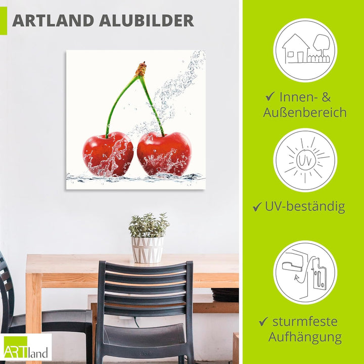 ARTland Wandbild Alu Verbundplatte für Innen & Outdoor Bild 40x40 cm Lebensmittel Obst Kirsche Wasse