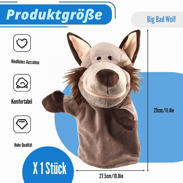 ACTOYS Handpuppe Wolf, Handpuppen für Erwachsene Hände, für Geschenke, Puppentheater (Grauer Wolf),
