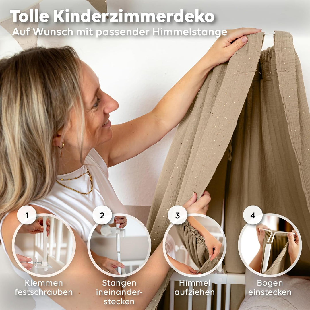 lilimaus Betthimmel Babybett mit Gold Applikation in 12 Farben [inkl. Himmelstange] - Himmel Babybet