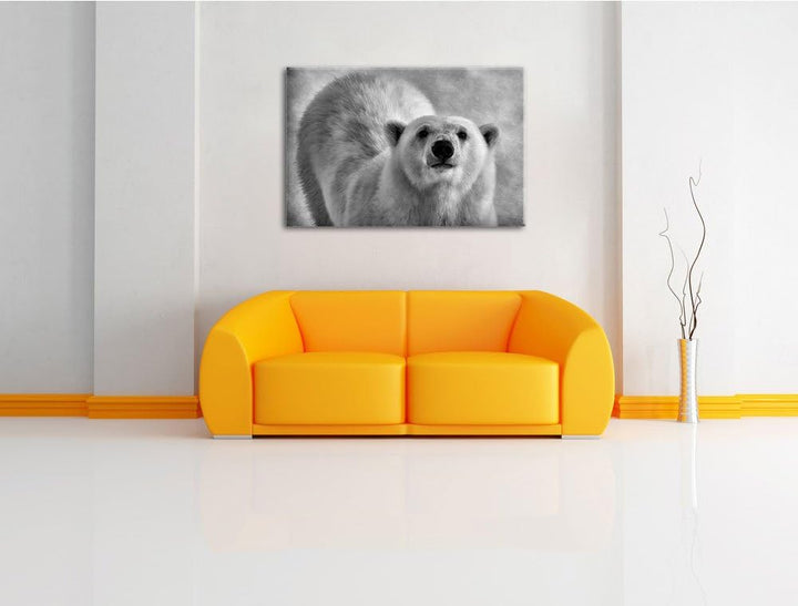 Monocrome, frecher Eisbär, Format: 100x70 auf Leinwand, XXL riesige Bilder fertig gerahmt mit Keilra