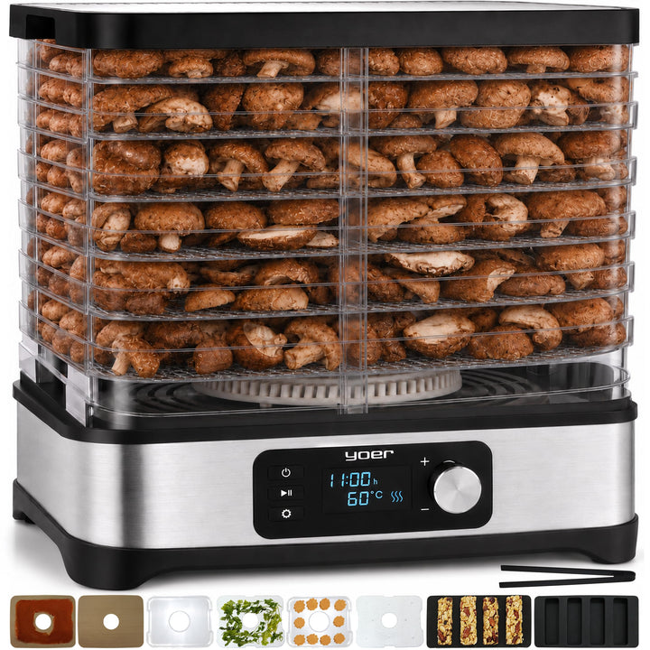 Yoer VitaSave FD01S, Dörrautomat, 450W, 4000 cm2, 24h Timer, LED-Anzeige, Edelstahl INOX, BPA-frei,