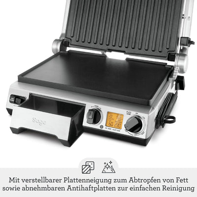 Sage Appliances SGR840 the Smart Grill Pro, Gebürstetes Edelstahl Mit abnehmbaren Antihaft-Grillplat