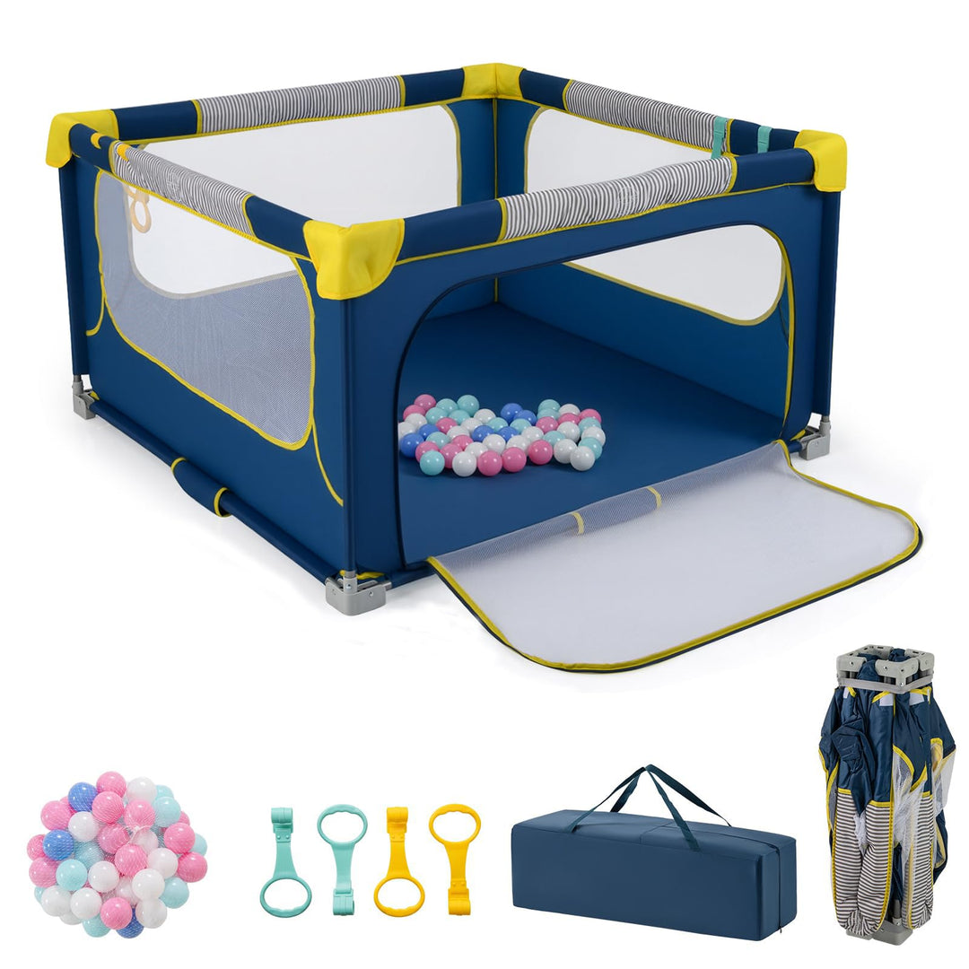 GOPLUS Baby Laufstall mit 50 Spielbällen, Krabbelgitter für Kleinkinder & Säulinge, stabiler Laufgit