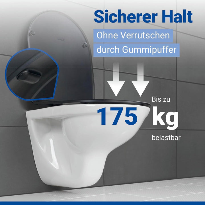 WENKO WC-Sitz Galati, flacher Toilettensitz in D-Form mit Absenkautomatik, aus Duroplast, Fix-Clip-B