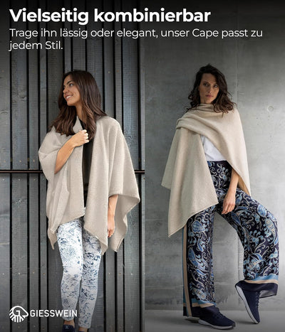 GIESSWEIN Merino Lambswool Cape - Eleganter Feinstrick Überwurf aus Lammwolle, Merinowolle Cape für