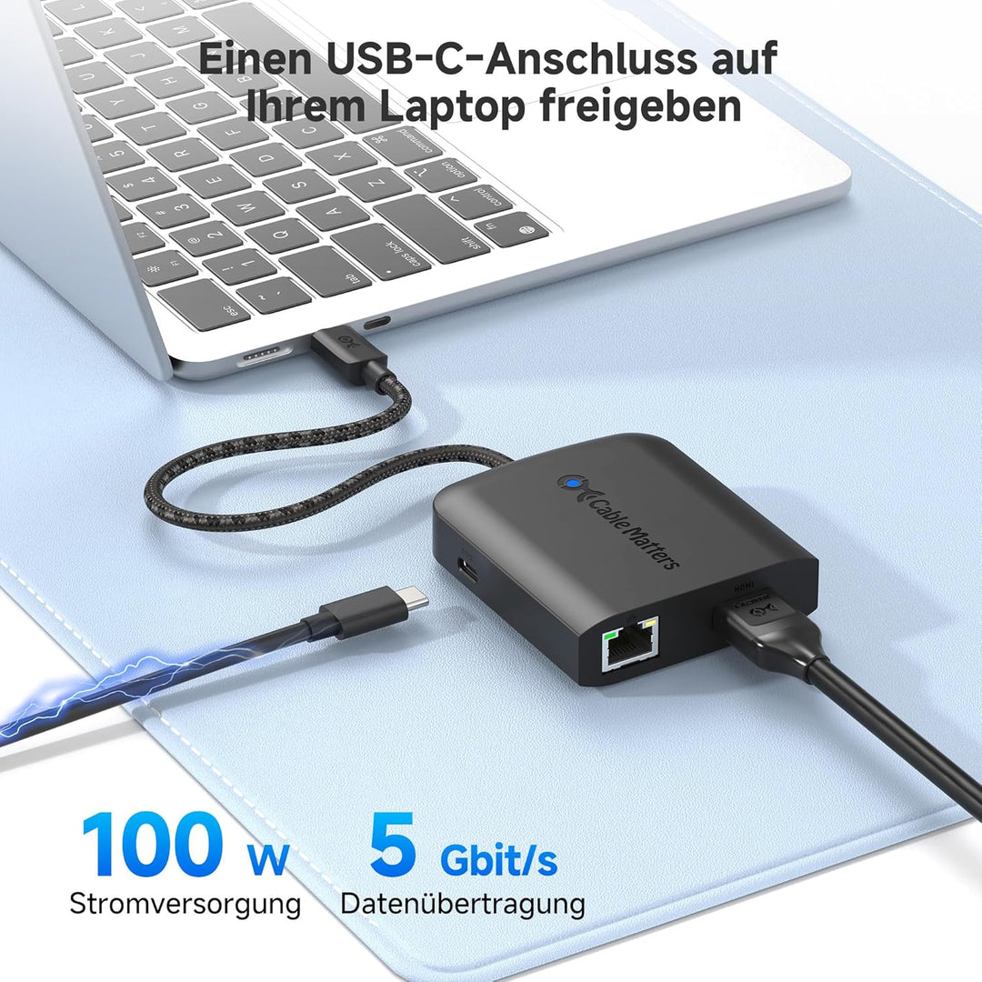 Cable Matters 8K HDMI USB C-Hub (USB-C HDMI Dock 4K bei 120 Hz) mit 2X USB 3.0 Ports, Gigabit Ethern