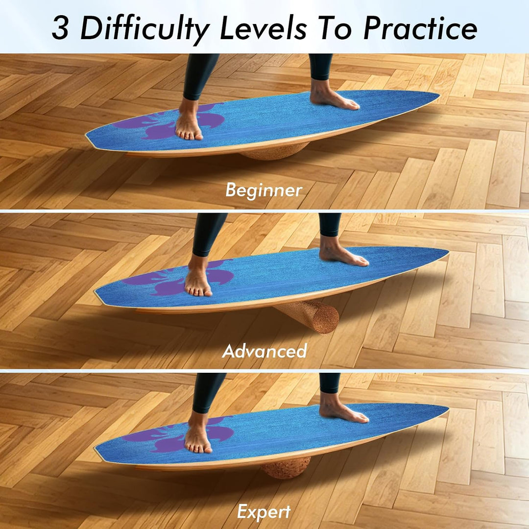 Balance Board Erwachsene, Surfing balance board aus Echtholz, Balance Trainer mit Rutschfester Gleic