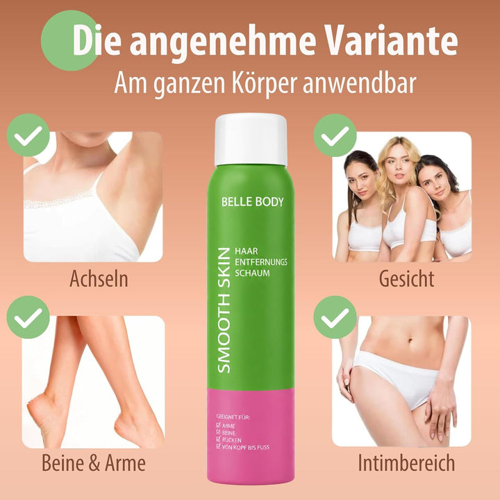 Belle Body Premium Haarentfernungsschaum - Sanft zur Haut am ganzen Körper anwendbar - Nie mehr Rasu