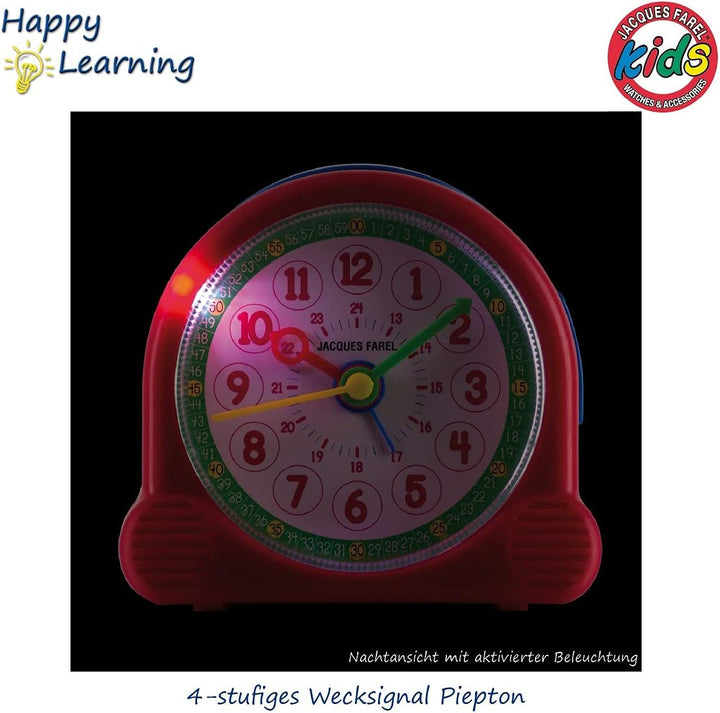 JACQUES FAREL Happy Learning Kinder-Wecker Lernwecker Mädchen Junge Rot Grün ohne Ticken mit Licht u