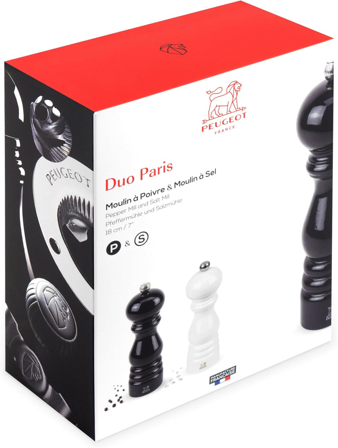 Salz- und Pfeffermühlen-Set, schwarz und weiss lackiert, 18cm