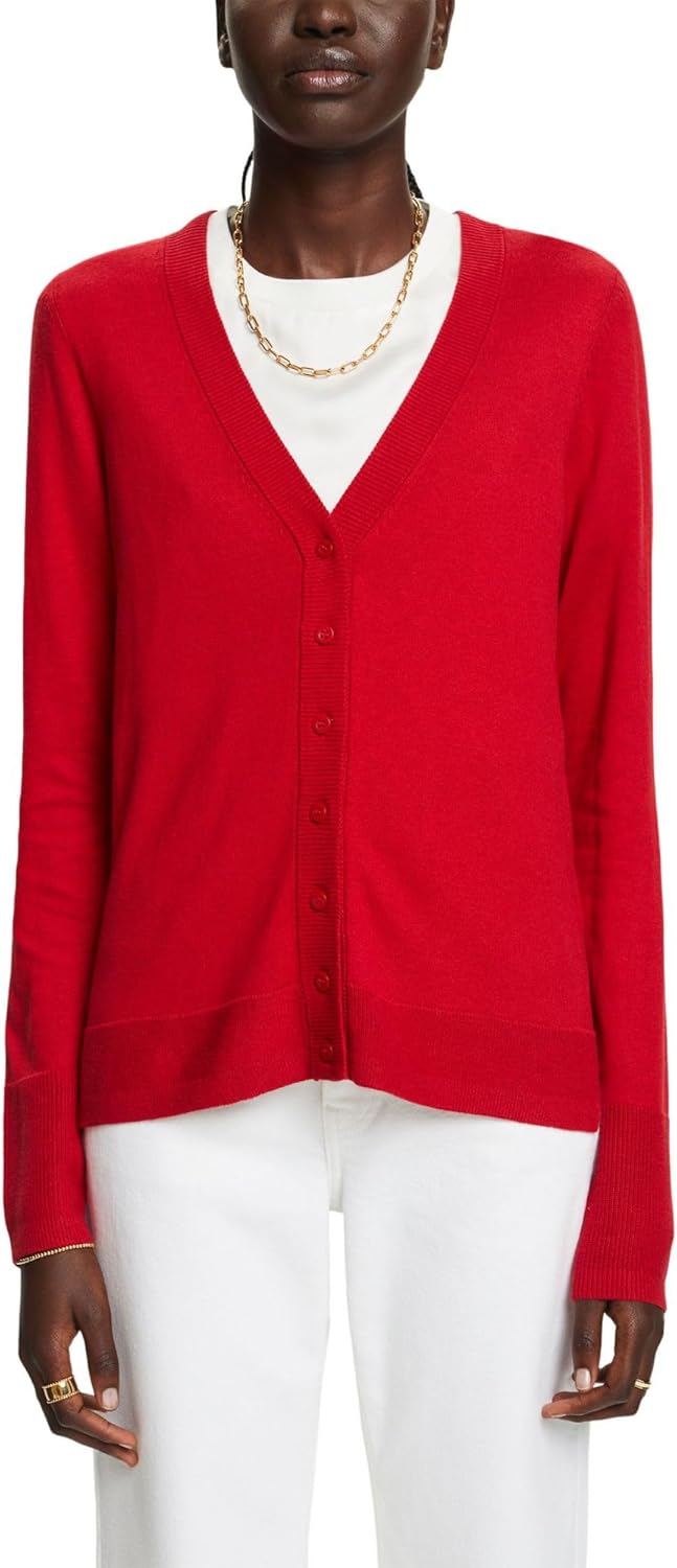 ESPRIT Cardigan mit V-Ausschnitt XXS Dark Red, XXS Dark Red