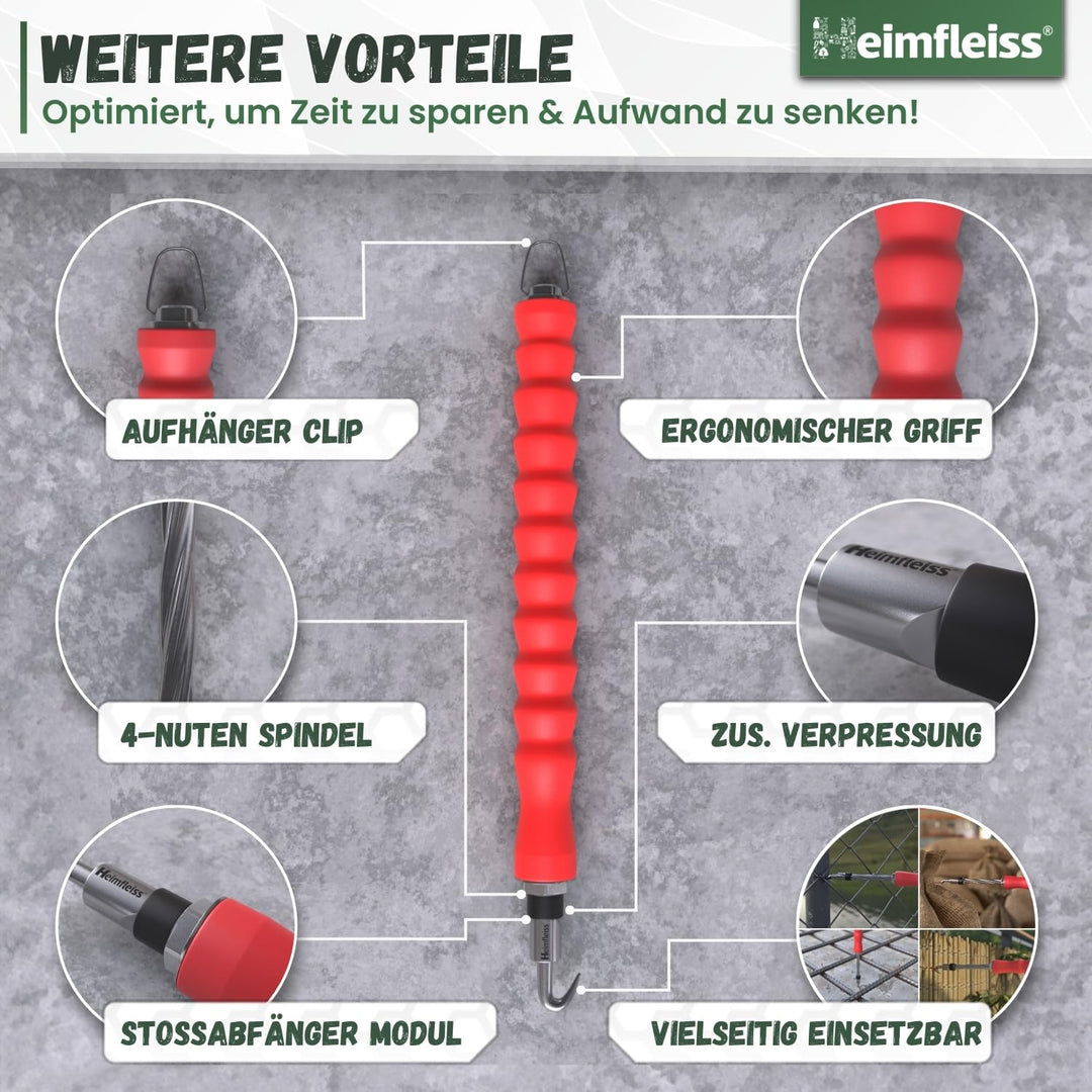 Heimfleiss® Draht Driller Drillapparat mit aut. Rücklauf - Universal Drahtbinder Rödelzange für Zaun