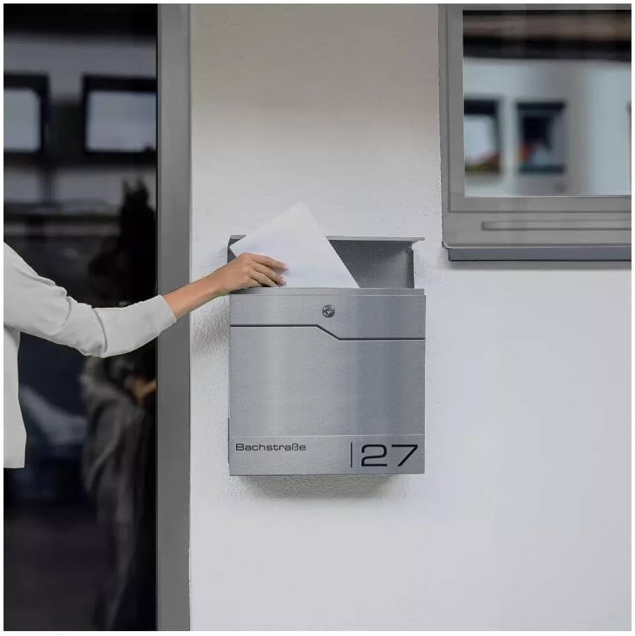 Metzler moderner Briefkasten Enno - mit hochwertigem Stahlkorpus &amp; gebürsteter Edelstahlfront, perso