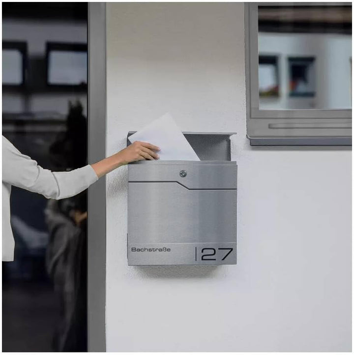 Metzler moderner Briefkasten Enno - mit hochwertigem Stahlkorpus &amp; gebürsteter Edelstahlfront, perso