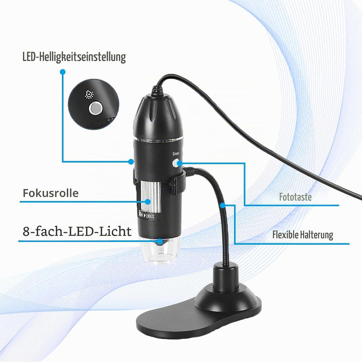 VGE USB Digitalmikroskop, mini mikroskop, HD Mikroskopkamera 1000x Vergrösserung, Plug-and-Play|Komp