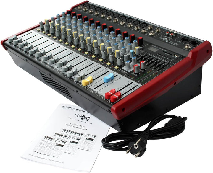 E-Lektron ST-122P Live Power-Mixer 12-Kanal + Stereo MP3/Bluetooth-Kanal Bluetooth Mischpult inkl. 2